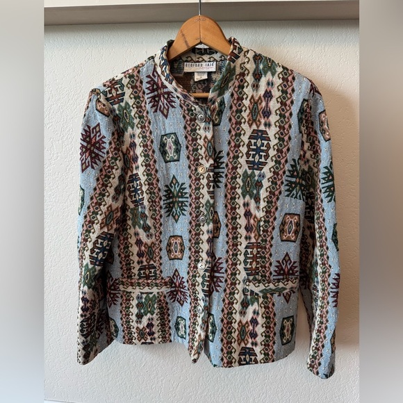 Vinatge 90's Bedford Fair Lifestyles Aztec Inspired Tapestry Jacket Size 16 - Picture 1 of 10